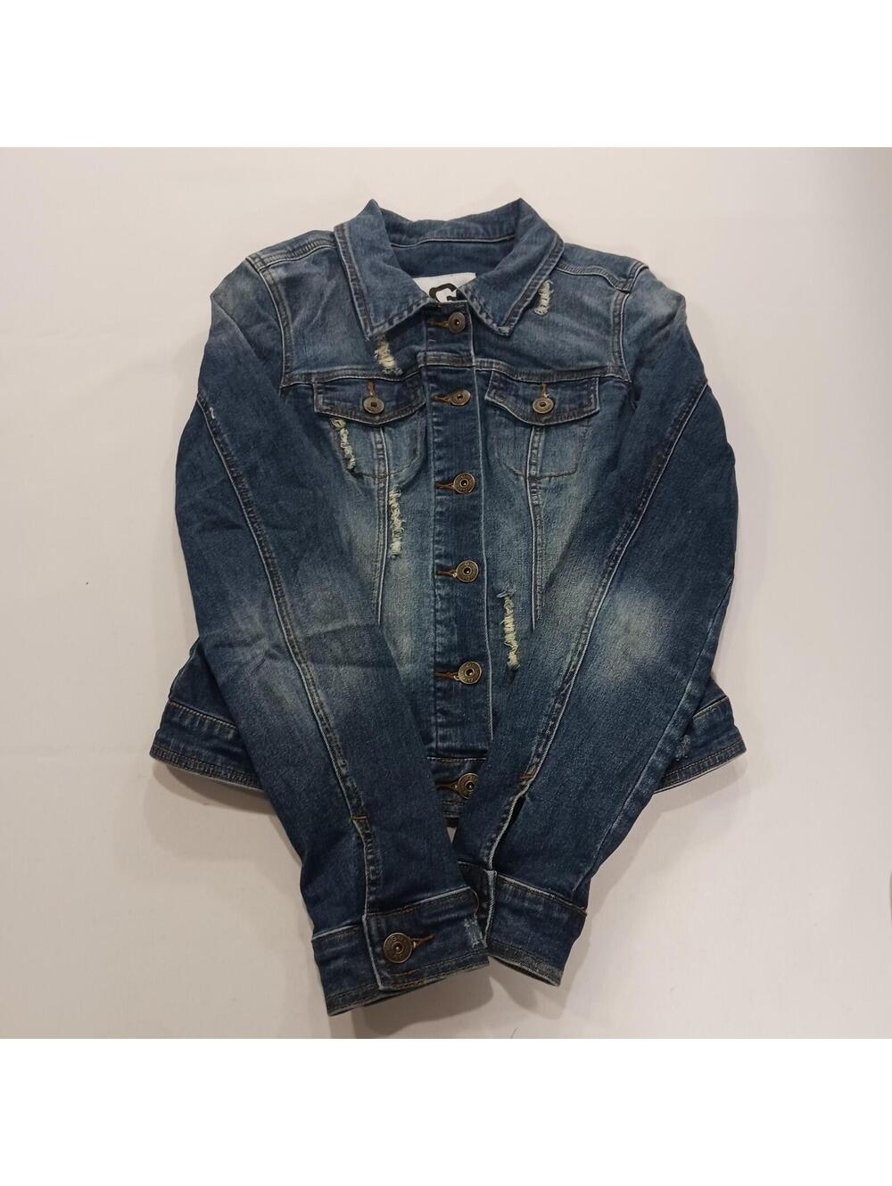 G by Guess Women's Blue Denim Distressed Long Sleeves Jacket Pockets Size Medium